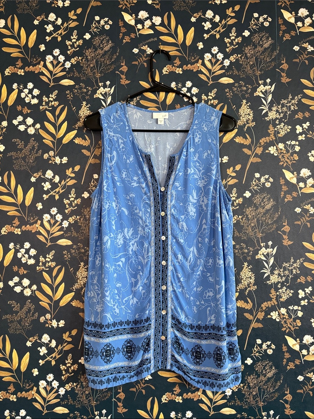 J. Jill Light Blue Floral Sleeveless Button Down Tunic Size M